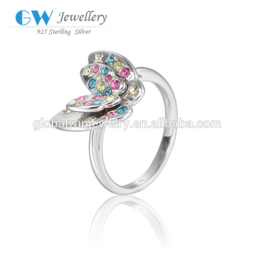 Colorful 925 Sterling Silver Ring Butterfly Silver Ring For Women