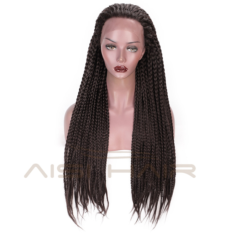 Aisi Hair Long Glueless Lace Front Wigs For Black Women Heat Resistant Braid Box Lace Front Three Braids Long Wigs