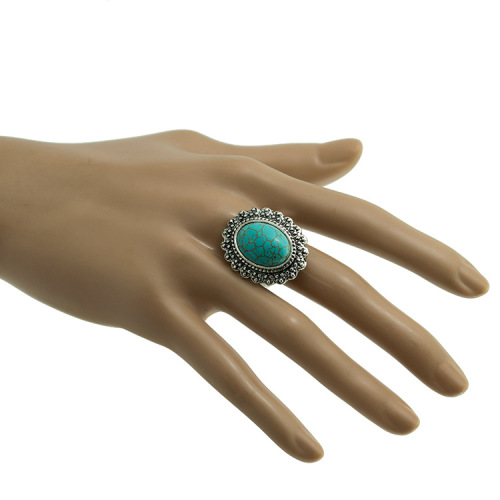 Women's Fashion Round Zircon Synthetic-Turquoise Ring