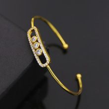 Gold Plated Micro Pave CZ Brass Cuff Bangle