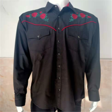 Men's Embroidery Long Sleeve White Western CVC Shirts