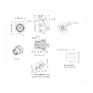 M12 3-5p Front Lock Przysta PG9 D-kod Dłoni