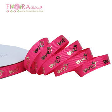 Love Letters Gold Foil Metallic Grosgrain Ribbon for Valentine Webbing Decoration