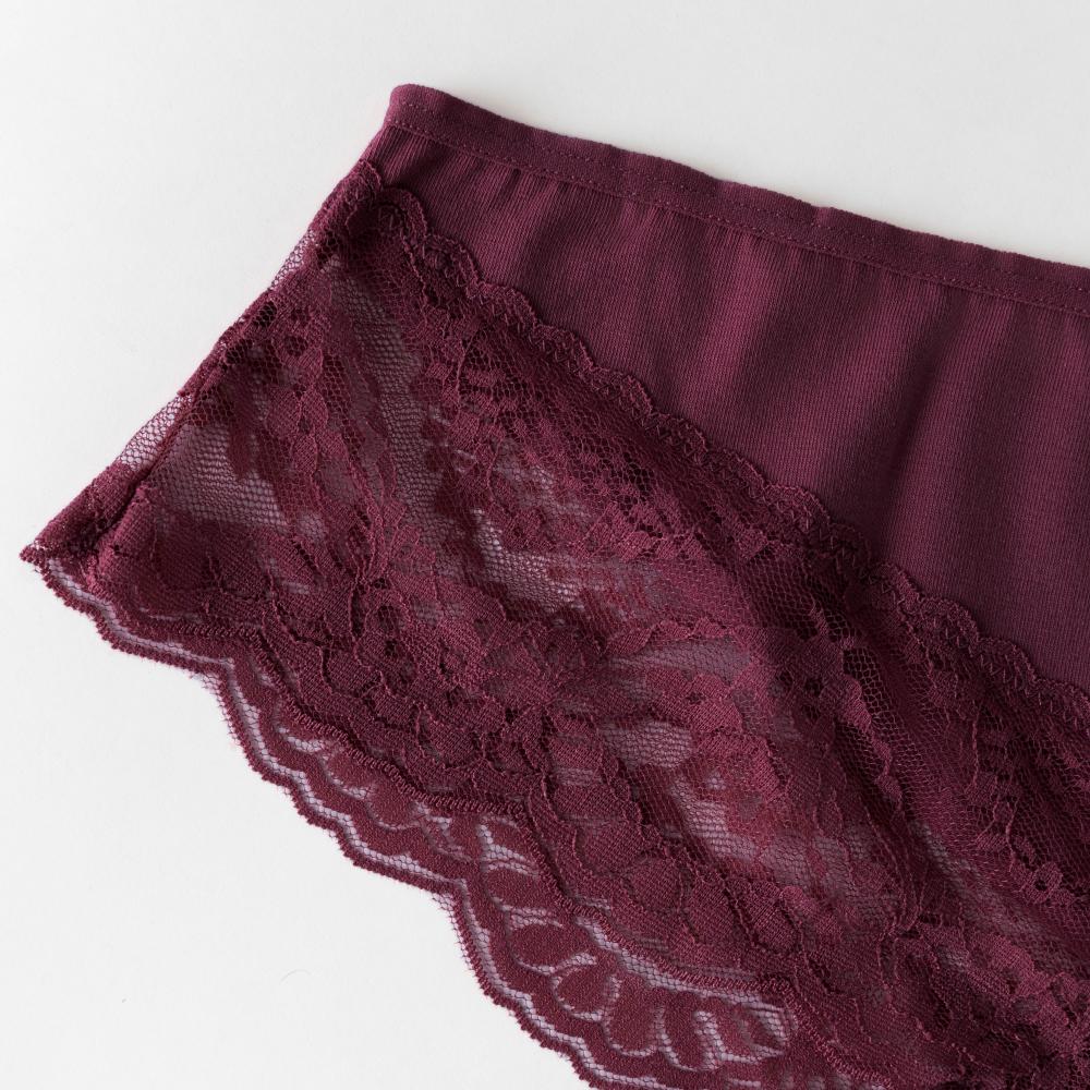 Burgundy Ladies Cotton Lace Patchwork Briefs
