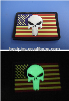 America Flag Skull Glow In The Dark pvc Velcro Patch