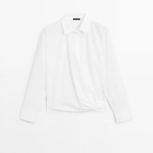 Women's urban minimalist commuting style pleated pure cotton shirt