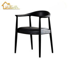 Modern Wooden Kitchen Chair - Scandinavian Kennedy Armchair with Black Leather for Dining Room and Restaurant