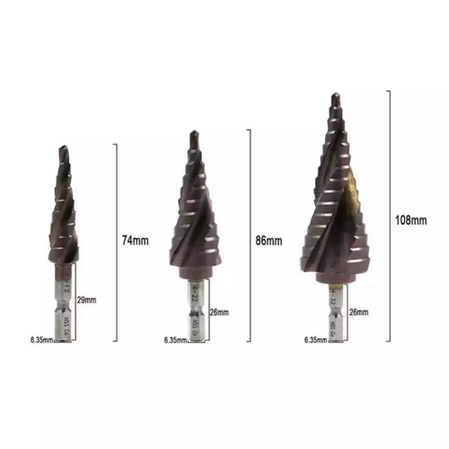 Profesional Hex Shank HSS Step Drill Bit Steel Spiral Cobalt Sheet Cone Cutter Bit untuk Kayu Logam