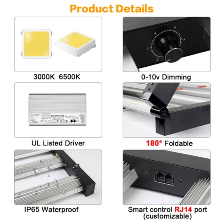 High-efficiency folding LED plant growth light