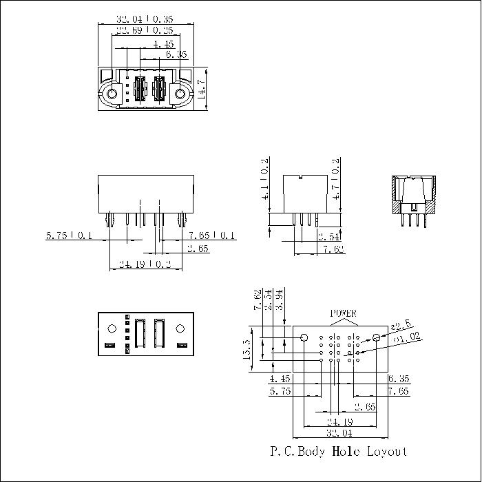 PSPM6.35S-0204G0G0AEX 6.35MM 2P Power+4P Signal Male Straight Dip Power Connector