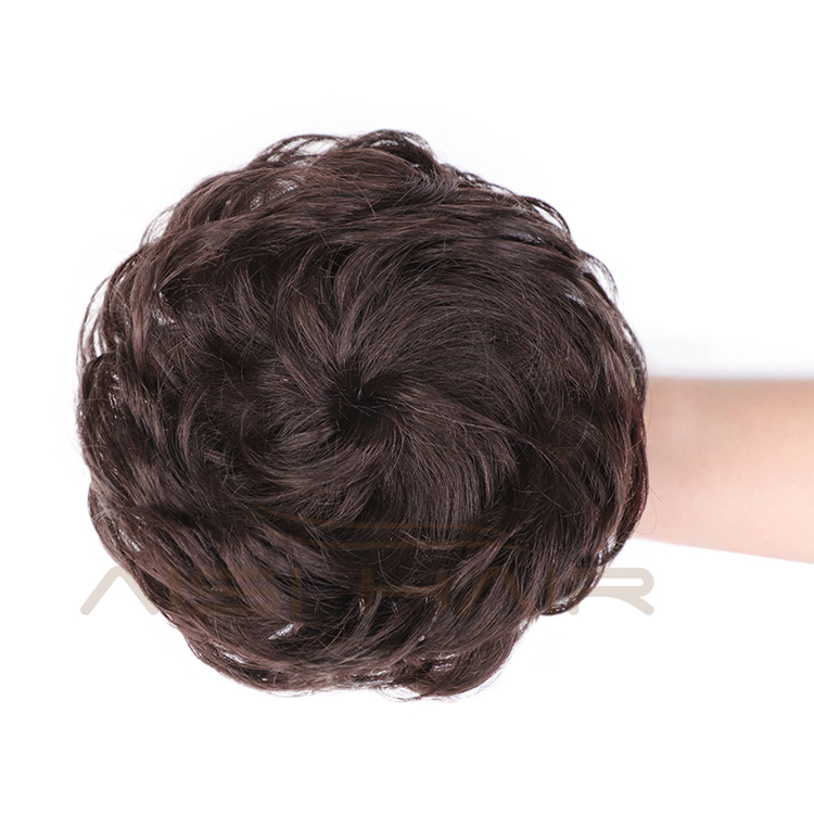 Aisi Hair Brazilian Human Hair Dark Brown Curly Chignon Bun Elastic Rope Rubber Band Hairpiece Clip In Extension For Women