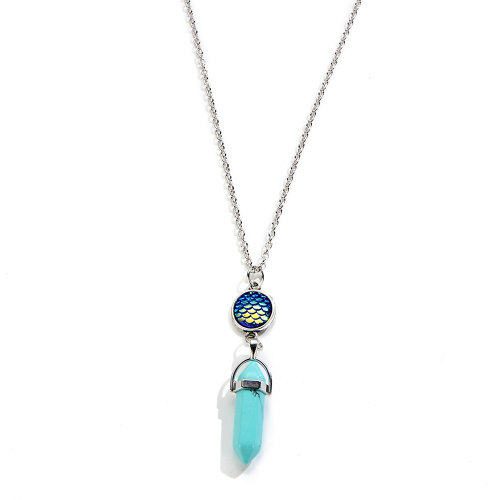 Turquoise fish's scales hexagonal prism Stone Necklace