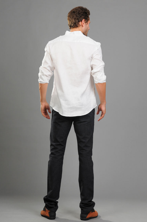 New casual men's wear Chinese national style men's long sleeve stand collar linen shirt pure color slim shirt