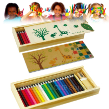 Eco friendly personalized high quality Wood box small 24 colored pencils