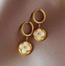 Pearl-encrusted titanium steel clover earrings