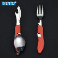 4pcs Hiking Cooking Gear With Spoon Fork Knife Opener Portable Cutlery Set Folding Camping Utensils