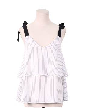White Black Stripe Double Layer Front Top