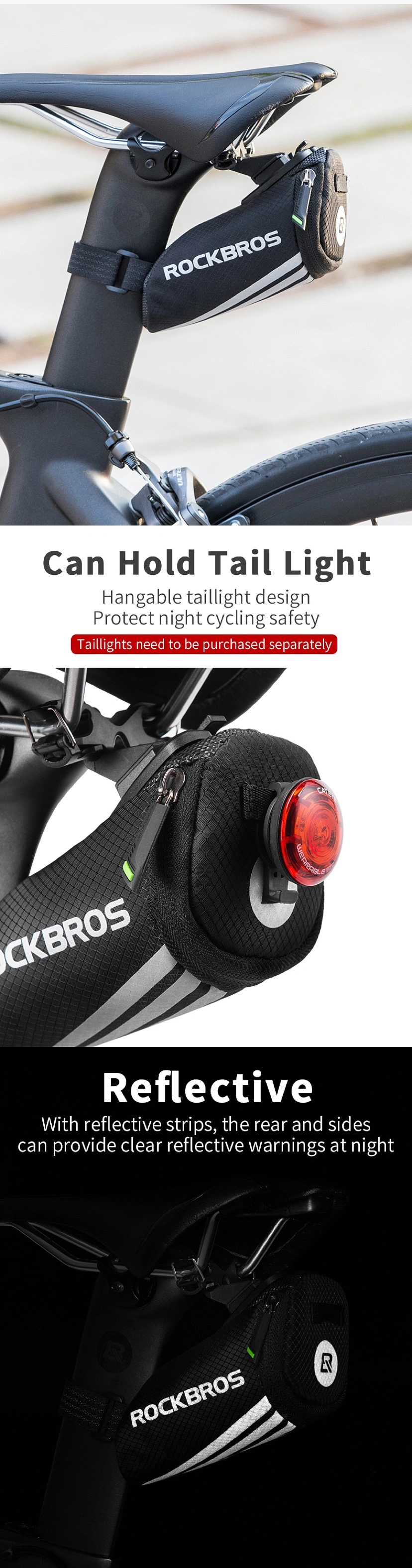 Bicycle Ultra-Light Saddle Bag Rear Seat Bag with Portable Reflective Tail Bag