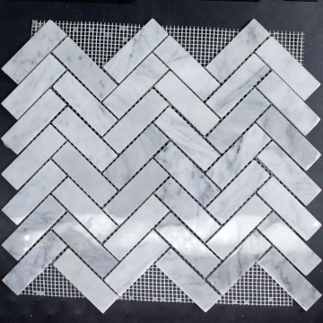 Herringbone Bianco Carrara White Carrera Marble Mosaic