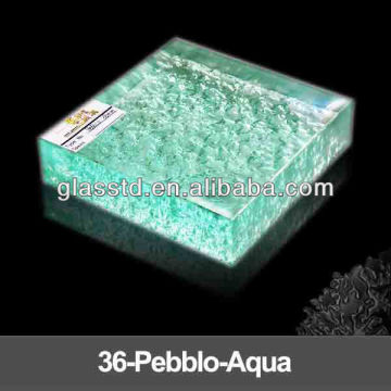 fused Aqua glass art countertop with pebble texture