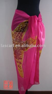 Pareo beach sarong polyester scarf red color