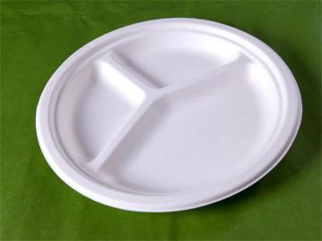 9 inch disposable biodegradable sugarcane 3-div plates 238x16.6 P006