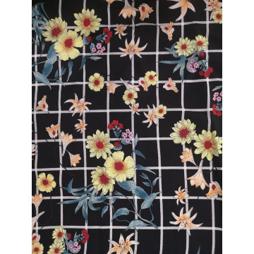 Check Flower Rayon Challis 30S Air-jet Printing Fabric