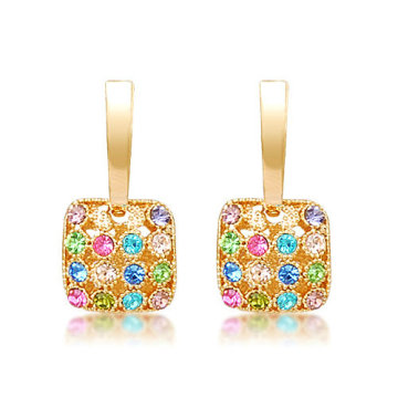 Multicolored CZ diamond drop earring with gold plated
