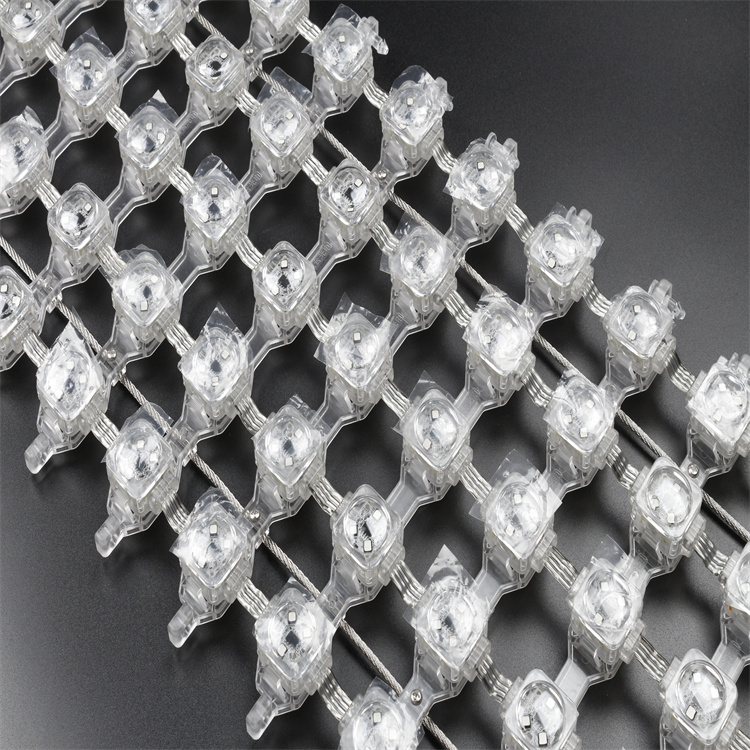 Flexible waterproof transparent  led mesh videoRGB 50mm DMX512 160 degree  full colour grille mesh screen transparent led