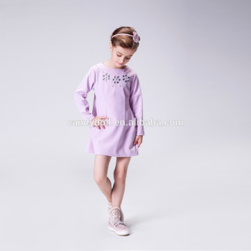 Cheap Girls Plain Cotton Dress Designs Beaded Purple Pretty Cute Dress