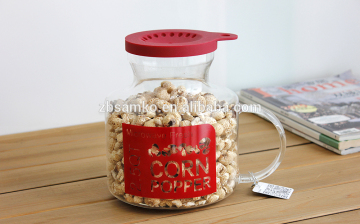 2.5 QT Microwave use glass popcorn popper with silicone lid,microwave glass popcorn maker,microwave glass popcorn jar