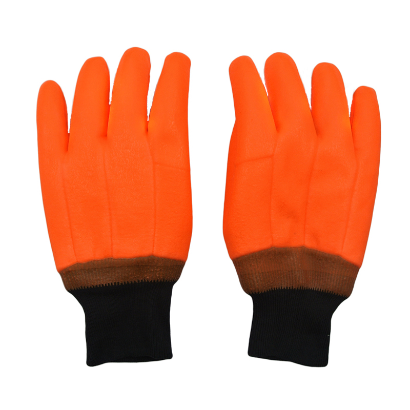 Tiempo frío HI VIS NARANJA PVC Guantes aislados recubiertos