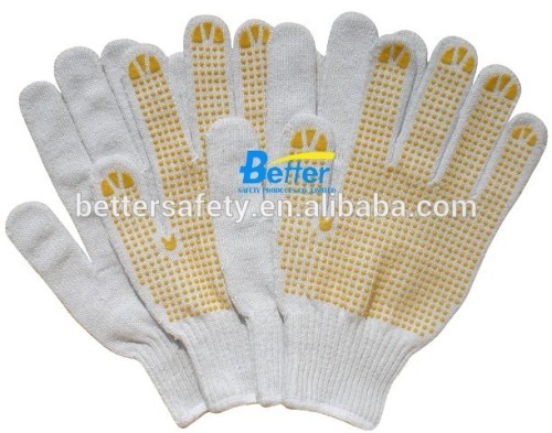 10 Guage Bleach T/C Abrasion Resistant Hand Gloves Yellow PVC Palm Dots