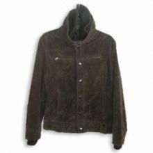 Women's Leather Garment with Rib Collar and Cuff, Mad of Pig Split