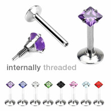 Square Gem Labret Monroe Tragus Lip Bar