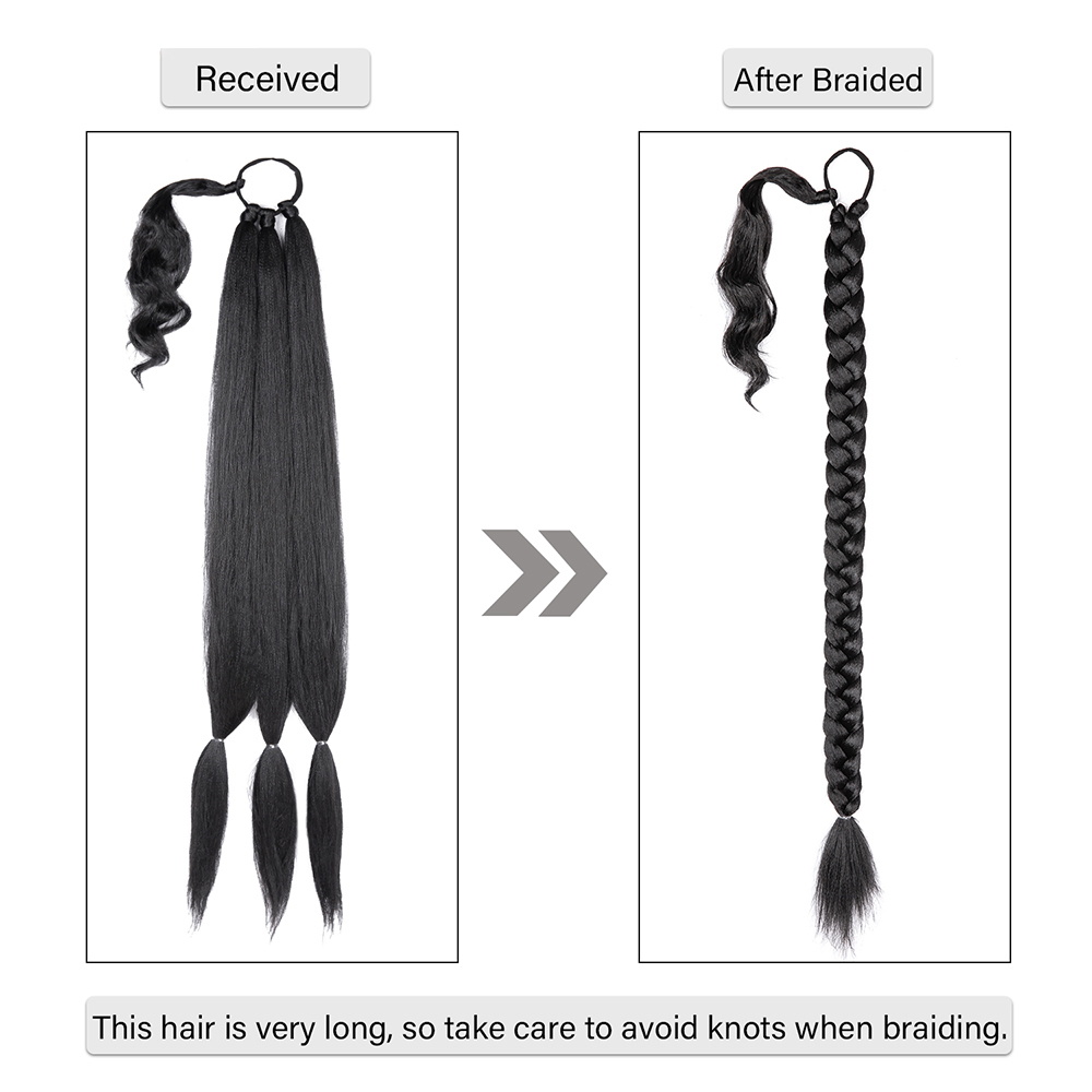 Alileader Recommend 36inch Long Silk Synthetic Braiding Hair Extension Wrap Around Ponytail With Rubber Band