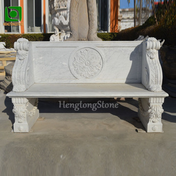 Natural Marble Garden Bench with Floral Engravings