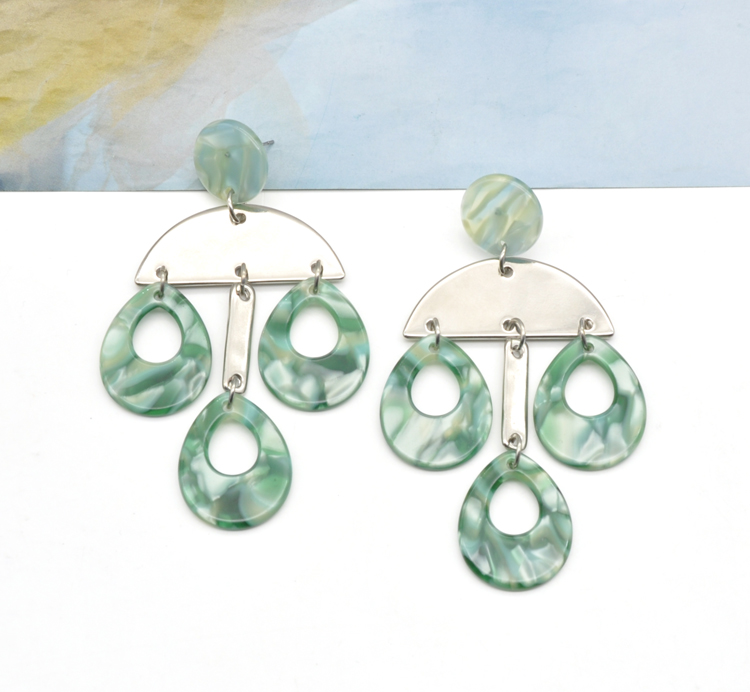 2021 Wholesale green acetate and silver stainless steel dangling earing