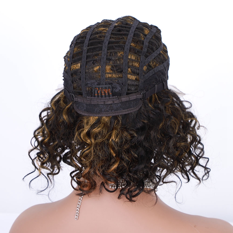 AISI Cheap Vendor Short Bob Front Lace Wigs Curly Wave Mixed Brown Brazilian Human Hair Lace Front Wigs For Black Women