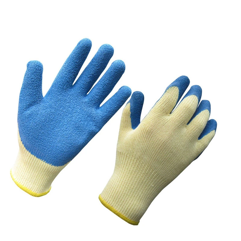 10 Gauge Polycotton Liner Palm Coated Yellow Latex Crinkle Safety Gloves