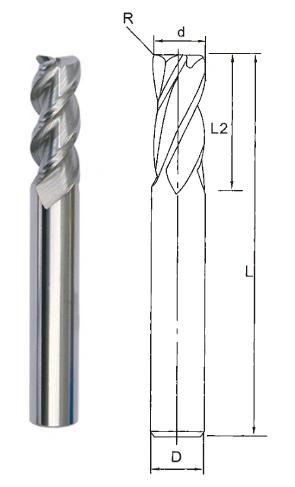 Solid Carbide 3 Flutes HRC60 Corner Radius End Mill Milling Cutter