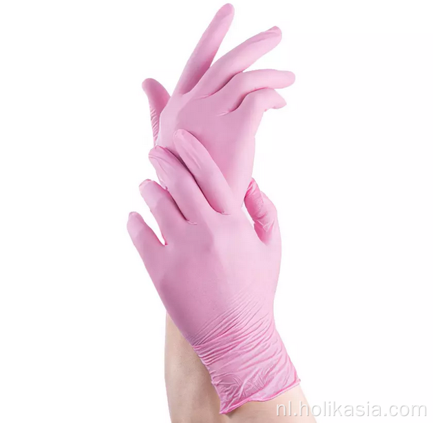 Roze nitril wegwerp examenhandschoenen