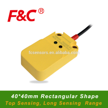 F3Q series 40*40mm, 30mm Long Sensing Range Top Sensing Inductive Proximity Sensor, With Red Protected Tube.