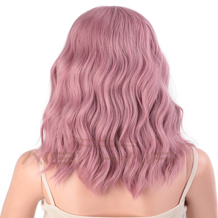 Aisi Hair Wholesale Hign Quality Synthetic Short Bob Pink Wig With Neat Bangs Short Curly Wave Wigs For Black Women