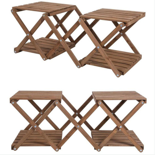 4-Tier Foldable Flower Rack Plant Stand Wood Shelf