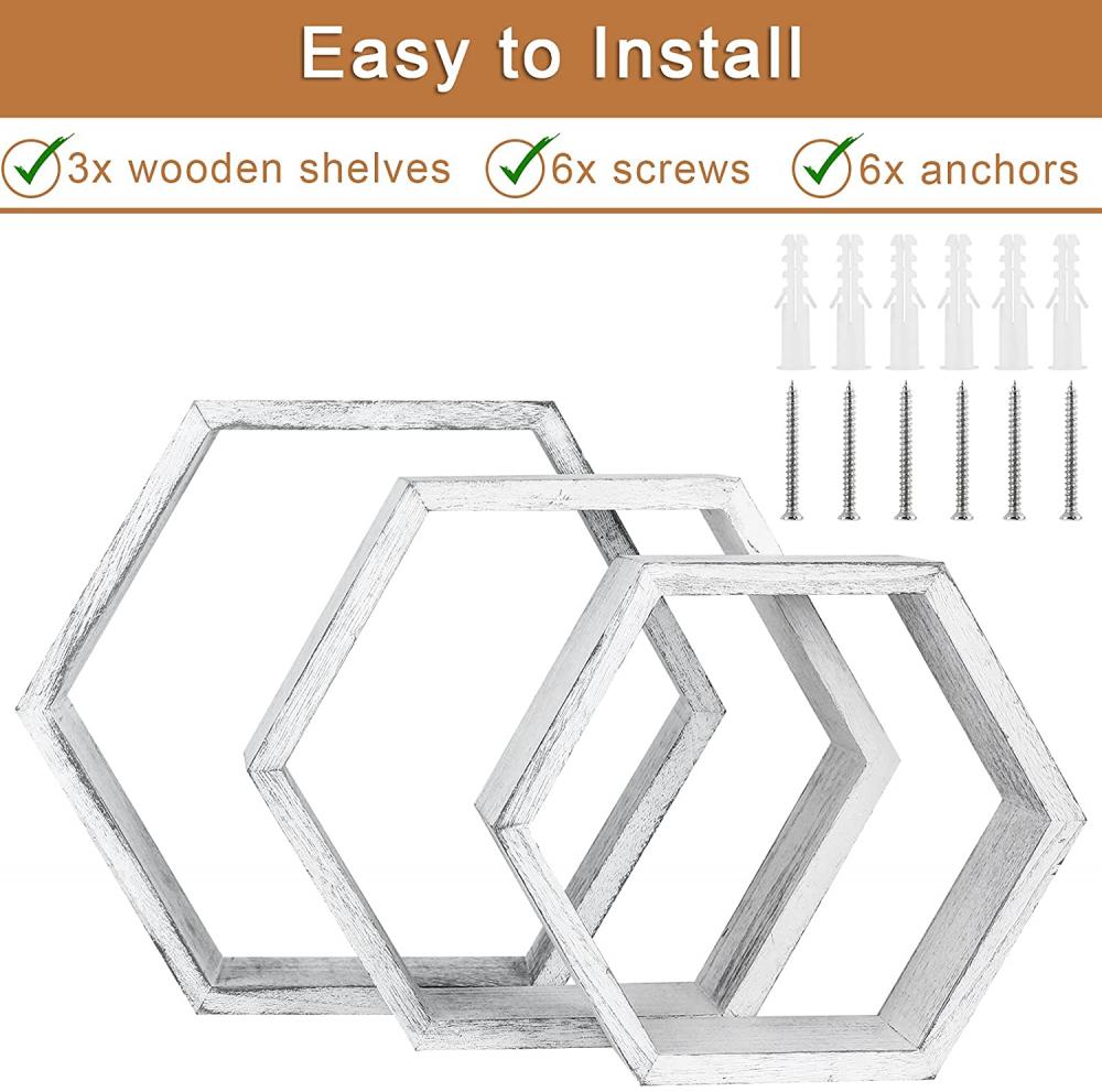 Hexagonal Foating Shelves Wall dipasang set