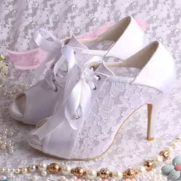 Lace Peep Toe Wedding Shoes Boots High Heeled