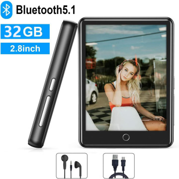 32GB MP4 Player with Bluetooth 5.1, 2.8'' Full Touch Screen Built-in Speaker with FM Radio, Recorder, Support SD Card up to 128G