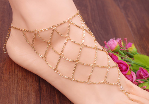 Fashion Personality Exaggeration Footlet Fishnet Geometric Toe Chain Anklet