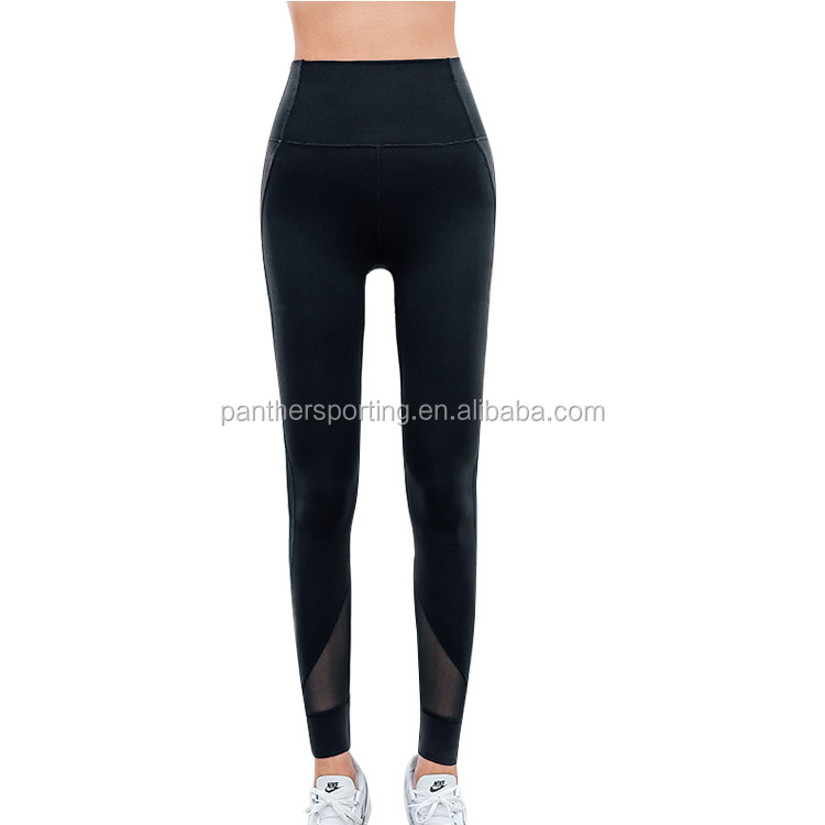 Mesh tight fitness leggings yoga 73% polyester 27% spandex black leggings design for woman